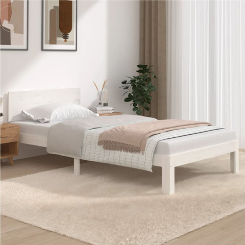 Bed Frame without Mattress White Solid Wood Pine 100x200cm 810486
