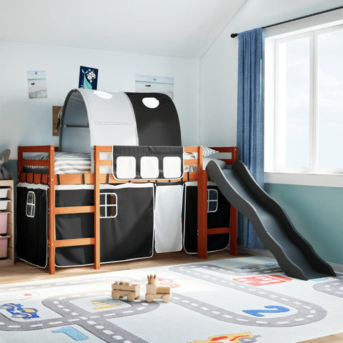 Kids' Loft Bed with Tunnel White&Black 80x200 cm Solid Wood Pine 3309098