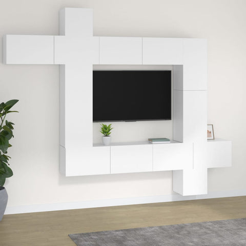 9 Piece TV Cabinet Set White Engineered Wood 3114654