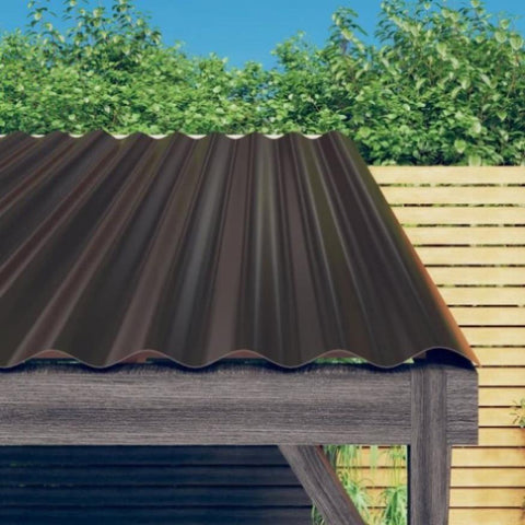 ZNTS Roof Panels 12 pcs Powder-coated Steel Brown 60x36 cm 319125