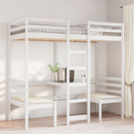 ZNTS Loft Bed Frame with Desk and Chairs White 80x200cm Solid Wood Pine 3308557