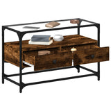 TV Cabinet with Glass Top Smoked Oak 80x35x51 cm Engineered Wood 846061