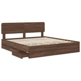 Bed Frame with Drawer Brown Oak 200 x 200 cm Engineered Wood 3412156