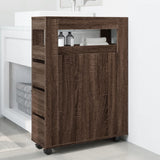 Narrow Bathroom Cabinet with Wheels Brown Oak Engineered Wood 855274