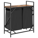 Laundry Basket 2 Compartments with Shelf Smoked Oak 859067