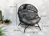 Rattan Egg Chair, Oversized Freestanding Garden Egg Chair with Thick Tufted Cushion, Headrest, Steel T3398P327961