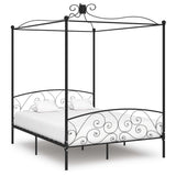 284478 Canopy Bed Frame without Mattress Black Metal 160x200 cm