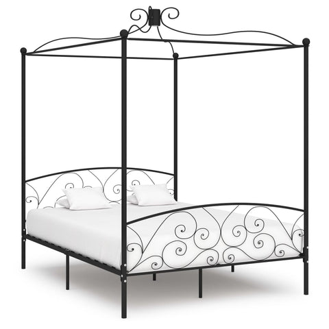 284478 Canopy Bed Frame without Mattress Black Metal 160x200 cm