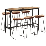 7 Piece Bar Set Solid Rough Wood Mango and Metal 3216413