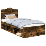 Bed Frame with Headboard Smoked Oak 90 x 190 cm Solid Pine Wood 3413366