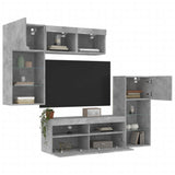 5 Piece TV Wall Units with LED Concrete Grey Engineered Wood 3216728