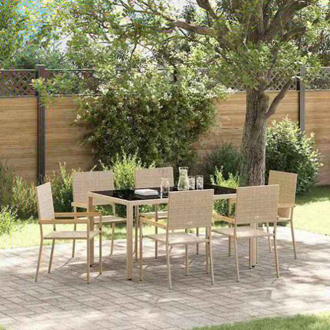 Garden Dining Set 7 pcs Beige Poly Rattan 3365395