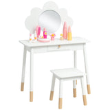 Kids Dressing Table with Mirror, Stool, Drawer, Cloud Design, White T3398P379026