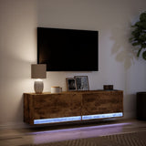 TV Wall Cabinet with LED Lights Smoked Oak 140x31x38 cm 852373