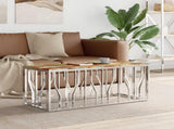 Coffee Table Silver Stainless Steel and Solid Wood Reclaimed 350056