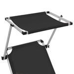 ZNTS Folding Sun Loungers with Roof 2 pcs Aluminium&Textilene Black 312458