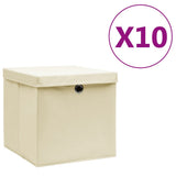 Storage Boxes with Covers 10 pcs 28x28x28 cm Cream 325218