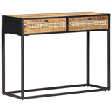 Console Table 100x35x75 cm Rough Mango Wood and Natural Cane 323145