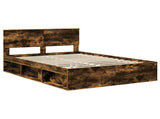Bed Frame Smoked Oak 140 x 190 cm Solid Pine Wood 3410604