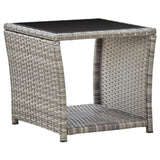 ZNTS Coffee Table Grey 45x45x40 cm Poly Rattan and Glass 46068