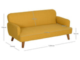 Velvet Feel Fabric 2 Seater Sofa, Small Sofa Loveseat with 21cm Thick Padding and Wood Legs, Yellow T3398P344670