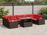 8 Piece Garden Sofa Set with Cushions Brown Poly Rattan Acacia 3326765