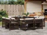 9 Piece Garden Dining Set with Cushions Brown Poly Rattan 3211737