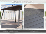 Rectangle Garden Table with Slat Top, Steel Frame, Outdoor Table for 6 Person, 150 x 80 x 74 cm, T3398P327951