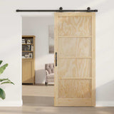 Sliding Door Natural and Black 93 x 211 cm Solid Pine Wood 3333348
