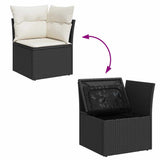 7 Piece Garden Sofa Set with Cushions Black Poly Rattan Acacia 3327563