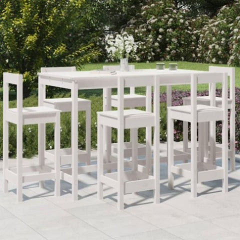 7 Piece Garden Bar Set White Solid Wood Pine 3154761
