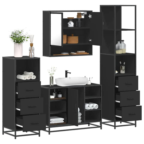 ZNTS 4 Piece Bathroom Furniture Set Black Engineered Wood 3301300