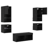 TV Wall Units 8 pcs Black Oak Engineered Wood 3402922