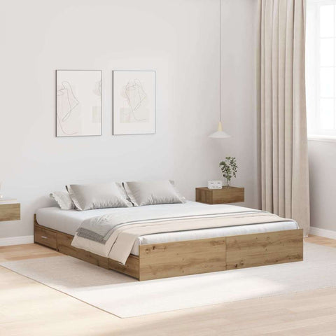 Storage Bed Frame Artisan oak 140 x 190 cm Engineered wood 3335316