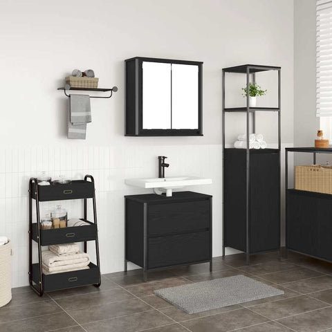 ZNTS 2 Piece Bathroom Furniture Set Black Oak Engineered Wood 3328364