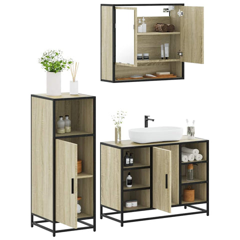 ZNTS 3 Piece Bathroom Furniture Set Sonoma Oak Engineered Wood 3301001