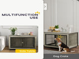 Dog Crate Furniture with Wheels, Double Doors, for Medium Dogs, Grey T3398P349646