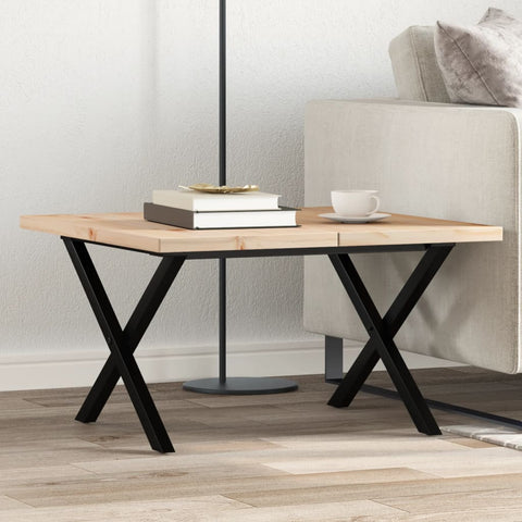 ZNTS Coffee Table X-Frame 70x70x40.5 cm Solid Wood Pine and Steel 3282749