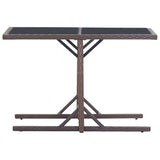 Garden Table Brown 110x53x72 cm Glass and Poly Rattan 46453