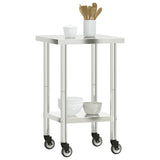 Kitchen Work Table with Wheels 55x55x85 cm Stainless Steel 376462