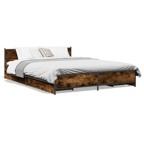 ZNTS Bed Frame with Drawers Smoked Oak 160x200 cm Engineered Wood 3279924