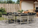 9 Piece Garden Dining Set with Cushions Light Grey Poly Rattan 3211559