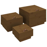 Storage Boxes with Lids 3 pcs Honey Brown Solid Wood Pine 818248