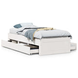 Bed Frame without Mattress with Drawers White 90x190 cm Single Solid Wood Pine 3308826