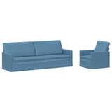 Sofa Set 2 pcs Blue Corduroy Fabric 3433263