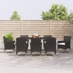 ZNTS 9 Piece Garden Dining Set with Cushions Black Poly Rattan 3187455