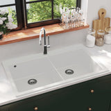 ZNTS Overmount Kitchen Sink Double Basin Granite Cream White 141677