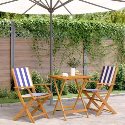 3 Piece Bistro Set Blue and White Fabric and Solid Wood 3281813