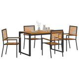 Garden Dining Set 5 pcs Black and Wood Poly Rattan 3365472