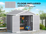 6 x 5ft Garden Shed, Plastic Shed with Floor, Window, Lockable Doors and Vents, Wood Effect Resin T3398P377571